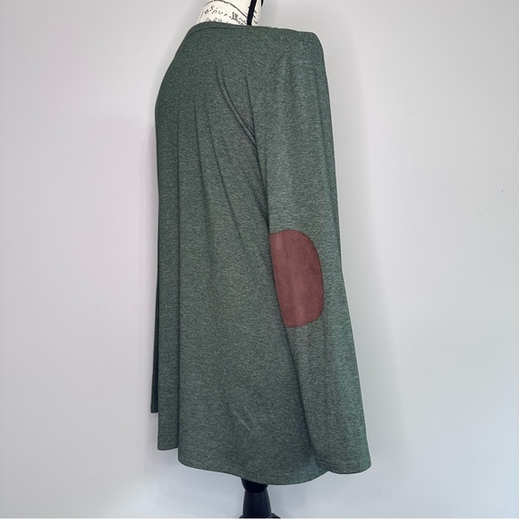 Green Long Sleeve Pull Over Tunic w/ Button Accents & Elbow Patches | Size L - Picture 6 of 12